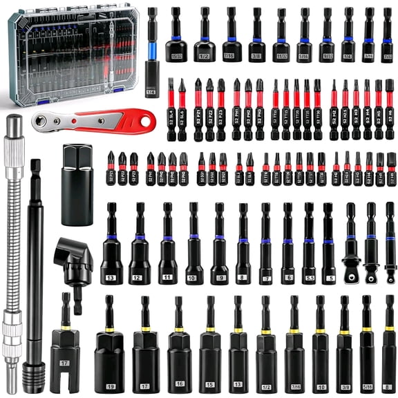 Gerywolf 86 Pcs Magnetic Nut Driver Set, Impact Socket Set, Includes Electric Bit, Wing Nut Driver, Universal Socket, 2-in-1 Ratchet, Quick-Release Clamp Extender, Right Angle Driver Adapter