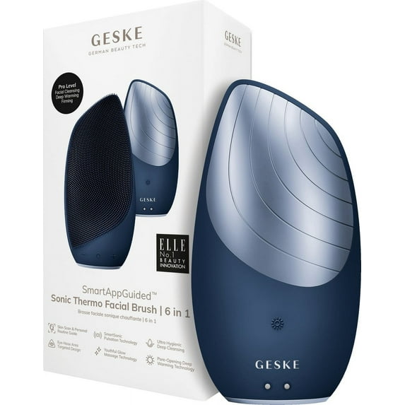 Geske 6-in-1 Sonic Thermo Facial Brush Dark Blue Facial Massager | Electric Facial Brush | Facial cleansing device