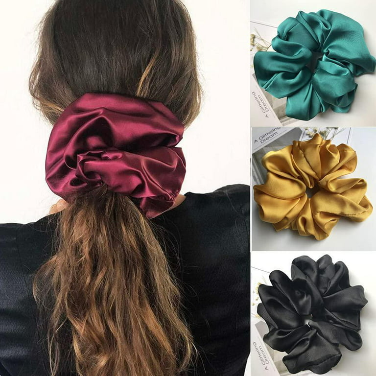 Gespout Pack of 4 Hair Bobbles Large Elastic Hair Bands Rubber Bands Satin  Soft Hair Fashion Scrunchies Colourful Ponytail Holder Hair Band Headbands  for Women Ladies Girls Hair Accessories 4pcs 