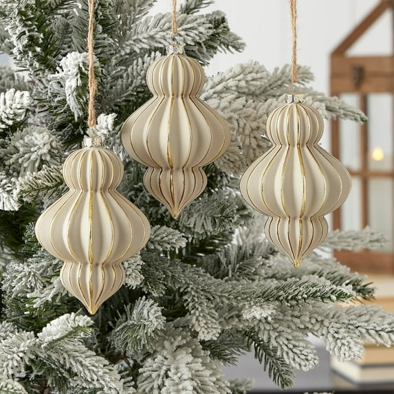 Gesso Finial Glass Ornament Set of 3