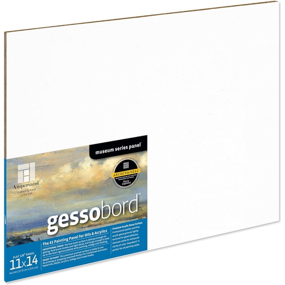 Gesso Wood Painting Panel: Museum Series Gessobord, 11" x 14", 1/8" Flat Profile