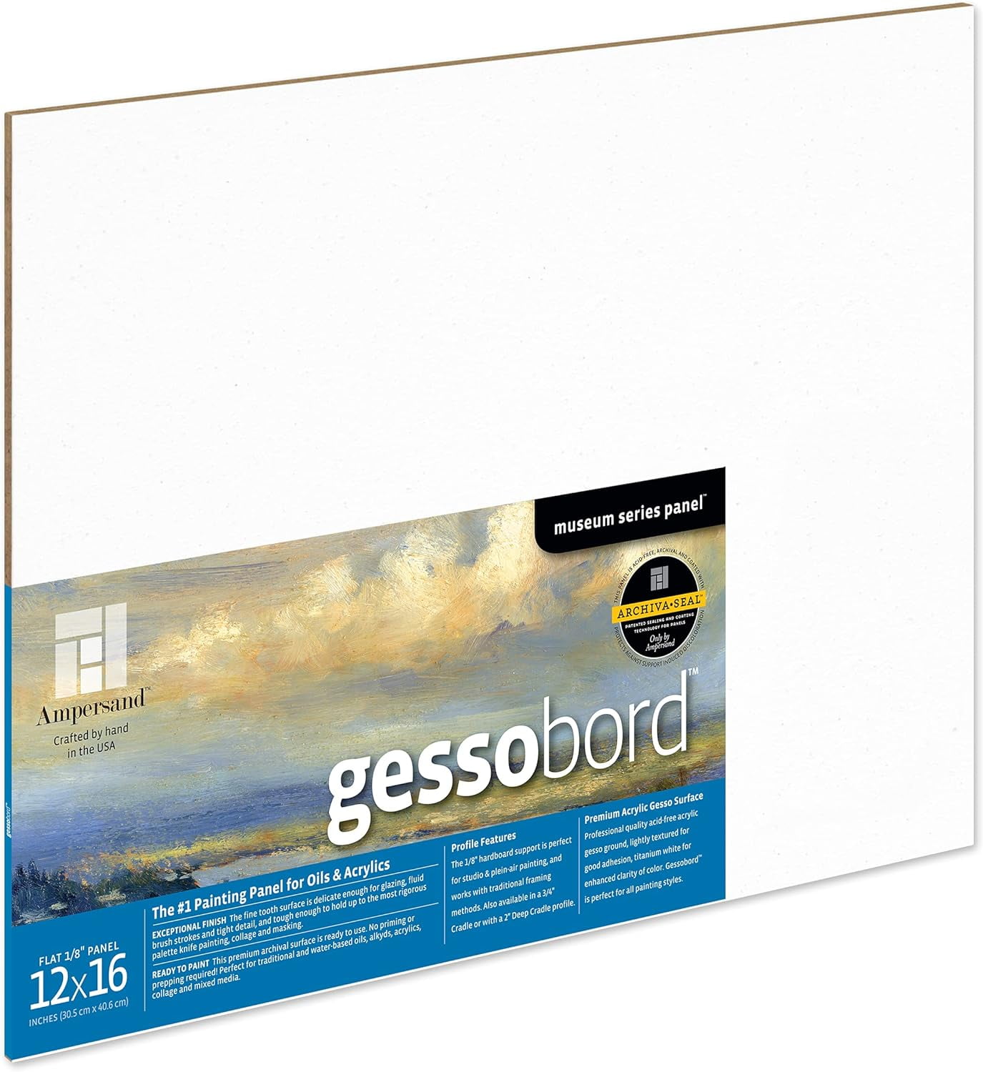 Gesso Wood Painting Panel Museum Series Gessobord, 12" X 16", 1/8 Inch Flat Profile