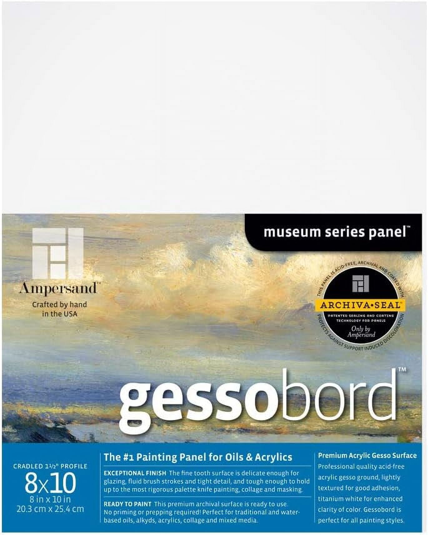 Gesso Wood Painting Panel Museum Series Gessobord, 8" X 10", 11/2" Cradled Profile