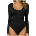 thumbnail image 1 of Gessp Long Sleeve Bodysuit Women's Long Sleeve Bodysuit Basic Slim Fit Double Lined Lightweight Layering Top for Fall & Winter(Black,M), 1 of 6