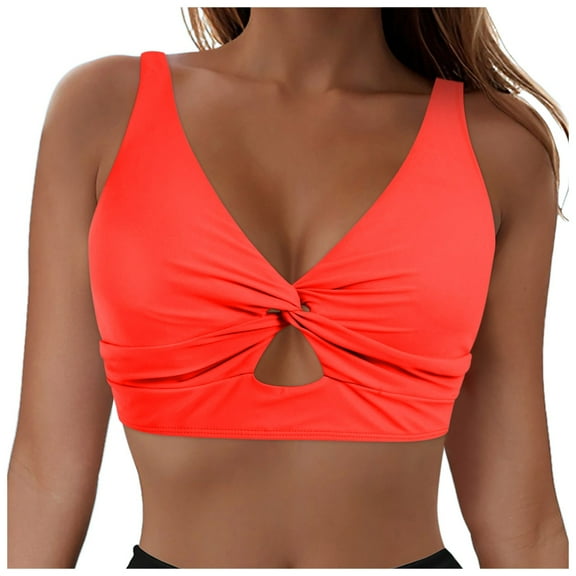 Gessp Swim Tops Women's Bikini Top Lace Up Swimsuits Bathing Suit Swim Sports Bra Padded Red,2XL