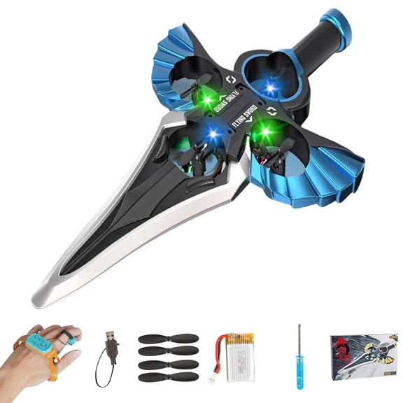 Gesture Control Drone, Blue Flexible 3D Flips Sword Drone, Complete Kit with 4 Replacement Propellers Remote Controller Rechargeable Battery, Outdoor Beginner Hobby RC Flying Toy for Kids and Adults