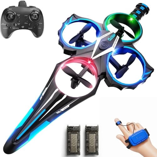 Gesture Control Flying Sword RC Plane Toy, Radio Control Airplanes,Dual Control with LED Light, 360° Flips, 3 Speeds & 2 Rechargeable Batteries(Blue)