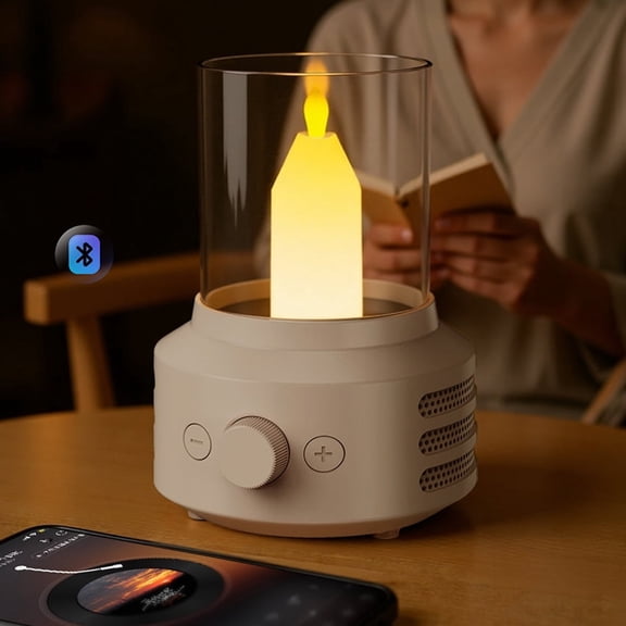 Gesture Control Table Lamp, Candle Bluetooth Speaker with Light, Dimmable Flameless Candles Night Light for Bedroom, Rechargeable Bedside Lamps for Home Decor Relaxation Party Gift (White)