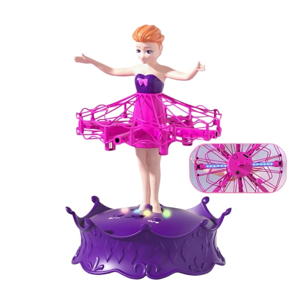 Gesture-Controlled Flying Ballet Doll with LED Lights, USB Rechargeable, Safe Auto-Stop Kids RC Princess Toy