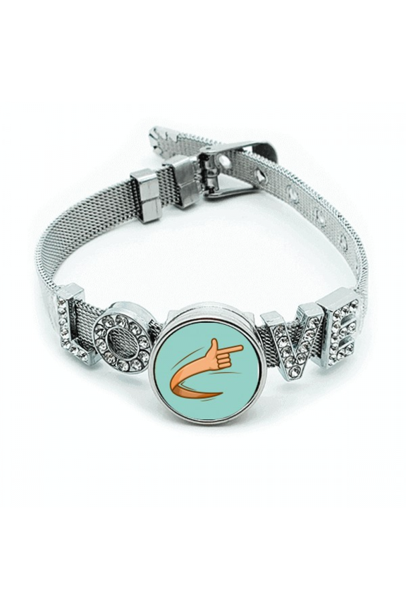 Gesture Hand Signal Motion Convolute Bracelet Wristband Crystal Love Adjustable Bangle