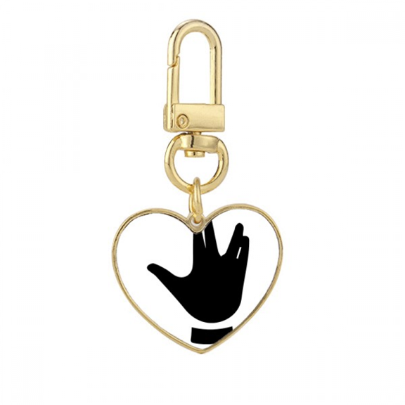Gesture Pattern Black Outline Gold Heart Keychain Metal Keyring Holder
