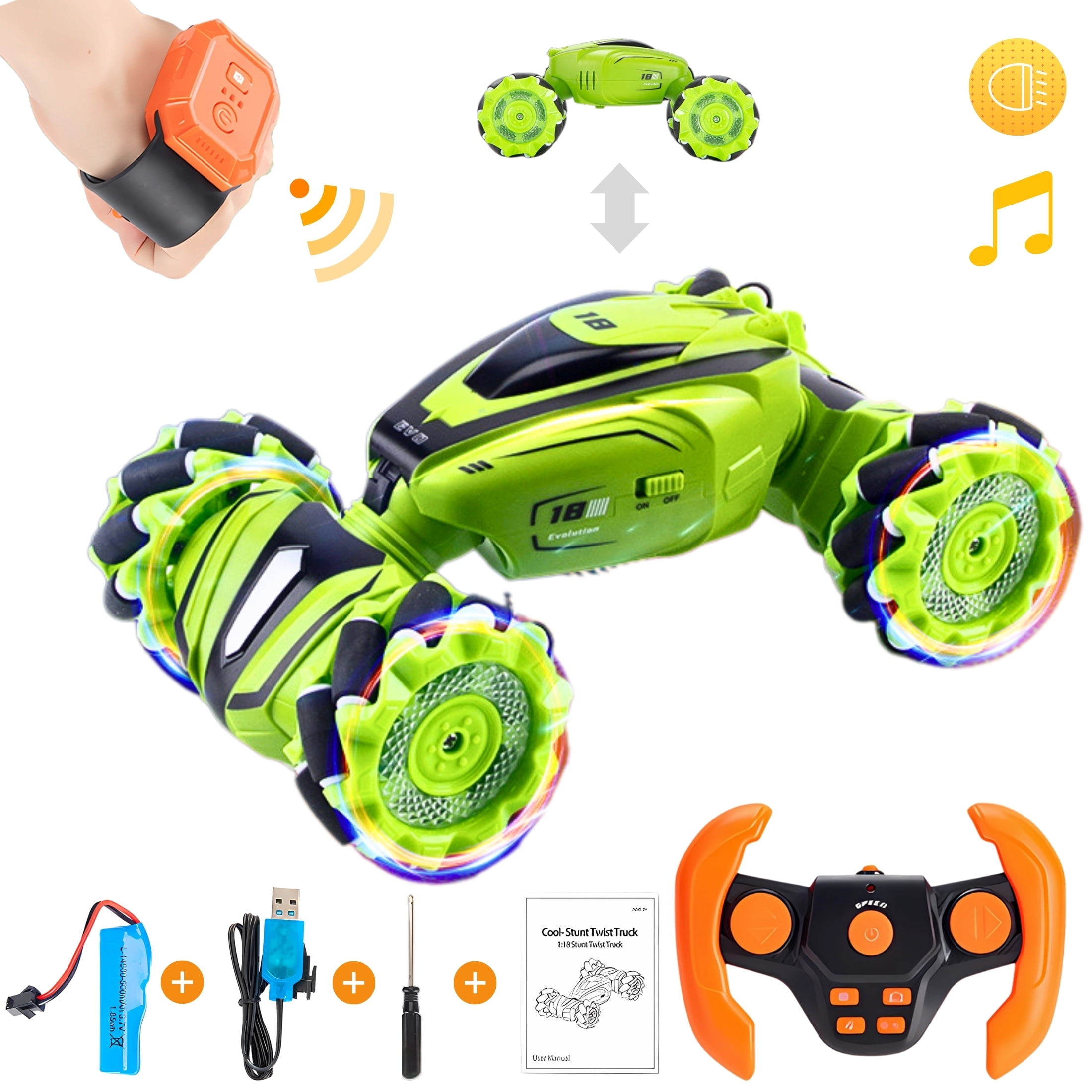 Gesture Sensing RC Stunt Car 4WD 2.4GHz Drift Twist Car Toy off-Road Vehicle w/ Light & Music