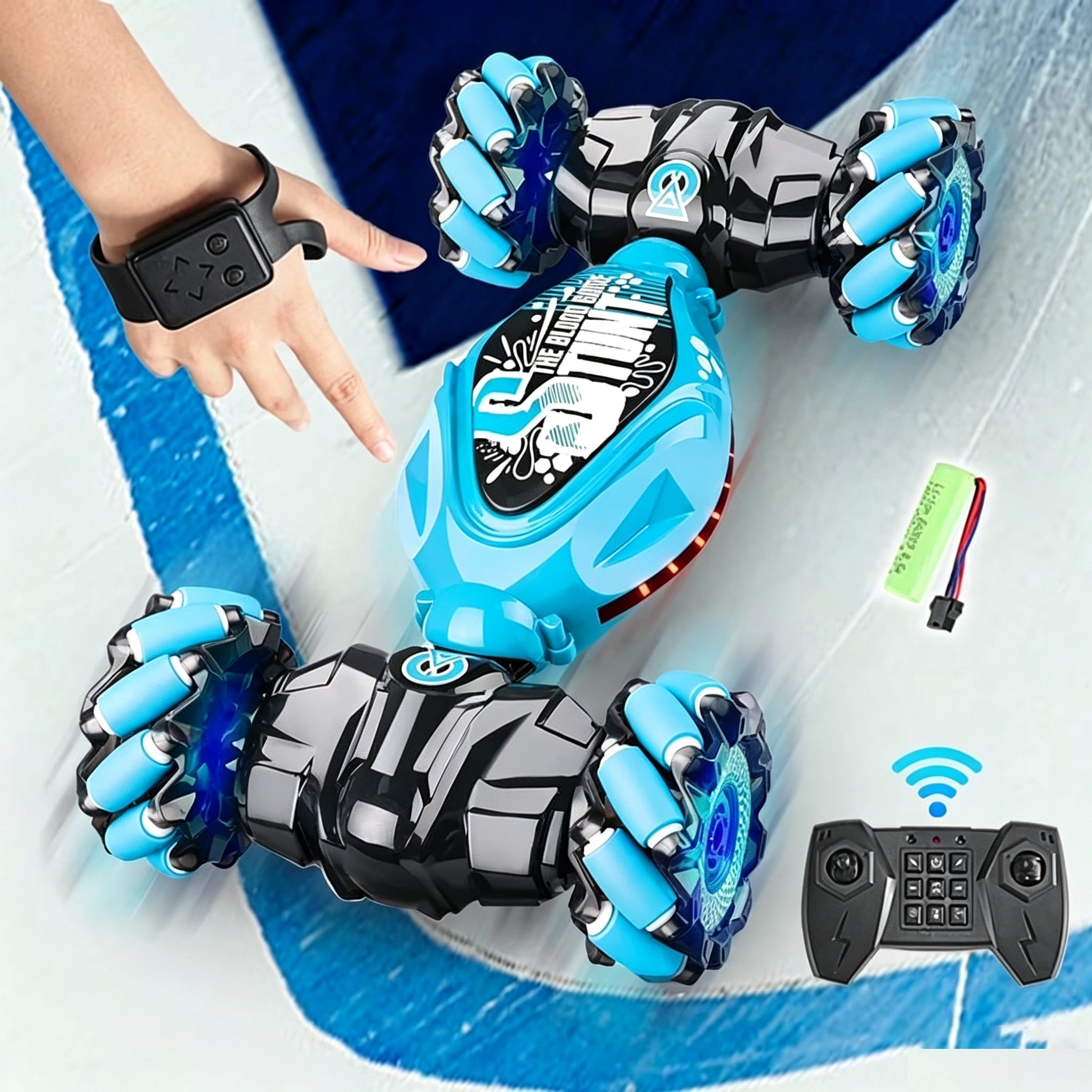 Gesture Sensing RC Stunt Car with Light & Music,Gesture Sensing Twist Car,Drift Stunt 2.4GHz Remote Control Cars, 360° Flips Rotating Off Road Vehicle for Kids Gifts (Blue)