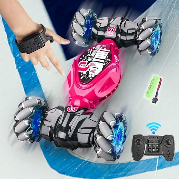 Gesture Sensing RC Stunt Car with Light & Music,Gesture Sensing Twist Car,Drift Stunt 2.4GHz Remote Control Cars, 360掳 Flips Rotating Off Road Vehicle for Kids Gifts (Red)