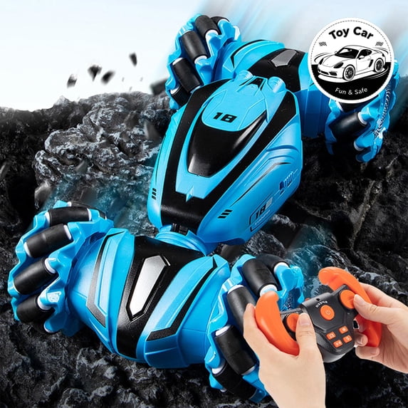 Gesture Sensing Transform Remote Control Car, 2.4GHz Wrist Watch Dual Controlled Stunt Vehicle, Spray Effect & LED Lighting, Climbing Drift Off-Road Toy, Kids Christmas Birthday Gifts