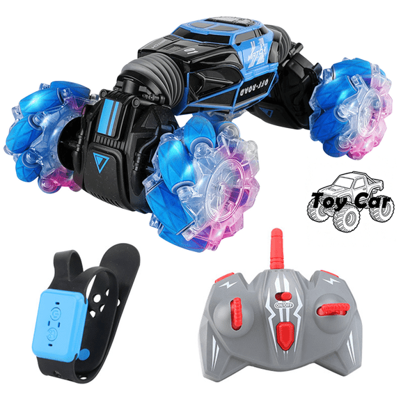 Gesture Sensor RC Stunt Flip Car, Watch Wristband Remote Control Tumbling Toy Vehicle, Rechargeable Kids Play Automobile, Blue, Indoor Outdoor Birthday Gift for Boys Girls Ages 6+