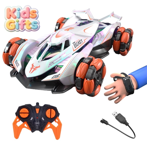 Gesture Watch&2.4G Dual Control 4WD Omni-Directional RC Drift Car,Iridescent All Terrain Climbing Vehicle,Multi-Side Slide Toy, USB Rechargeable Christmas Birthday Gift for Kids Boys Girls Ages 6+