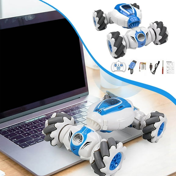 Gesture Watch Remote Control RC Car - Mini 4WD Stunt Drifter w/ 360° Spin & Transforming Body, Age 8+ Blue