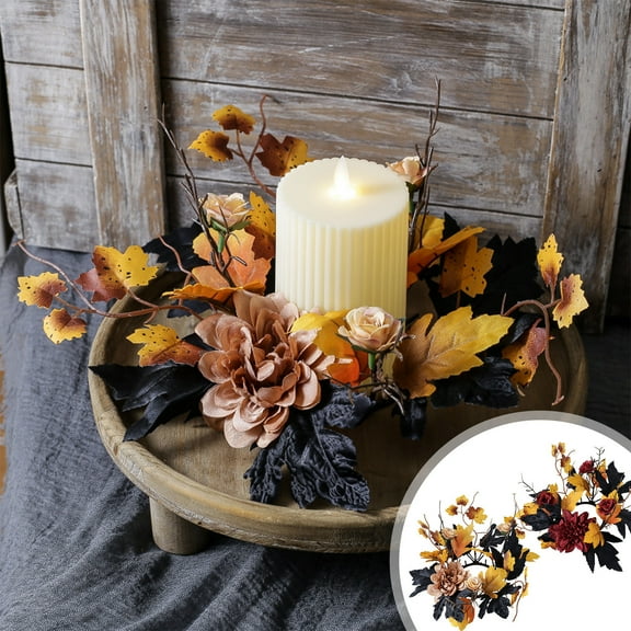 PEONAVET Halloween Wreath Artifical Rose Silk Flower Wreath Candle Holder Wreath Garland Table Centerpieces Decor for Halloween Fall Thanksgiving Party Home