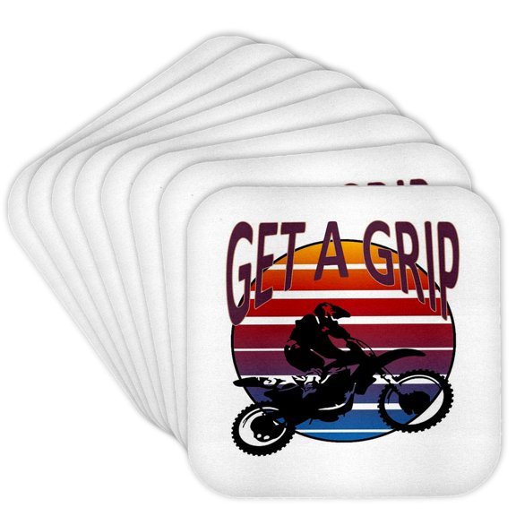 3drose, Get a Grip Motor Dirt Bike Retro Sunset Art, Set of 8 Coasters - Soft