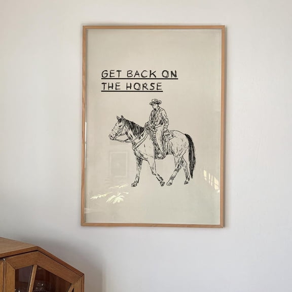 Get Back On The Horse Print Western Wall Art Cowboy Sketch Rustic Office Decor Resilience Gift UNFRAMED PAPER POSTER, Home Decor, Vintage Gift, Living Room Dercor