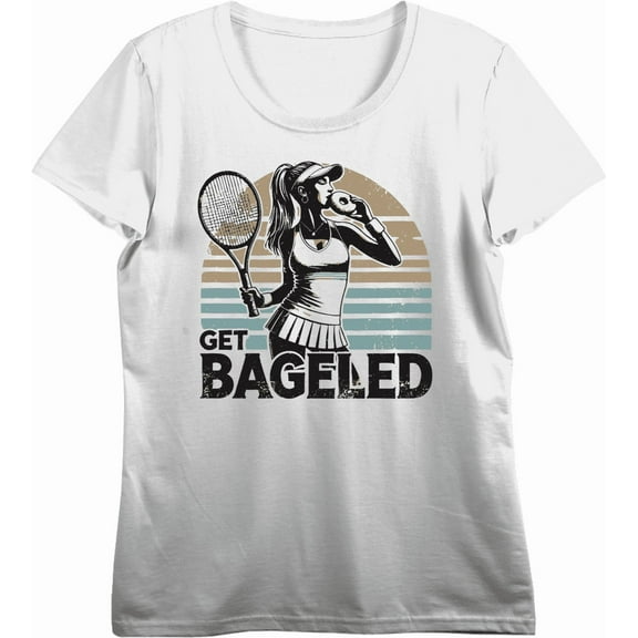 Get Bageled Tennis Women's Vivid White Crew Neck Short Sleeve Crop Tee-Large