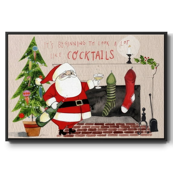 Get Blitzened Collection A - Framed Gallery Wrapped Holiday Canvas - 17 x 25 - Black Frame