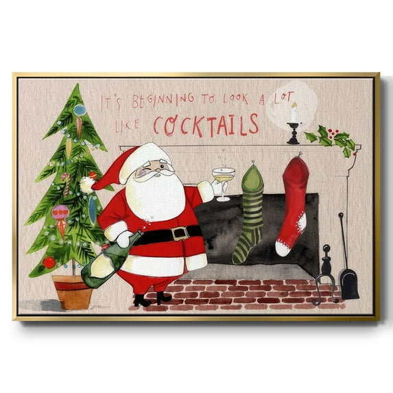 Get Blitzened Collection A - Framed Gallery Wrapped Holiday Canvas - 27 x 41 - Gold Frame