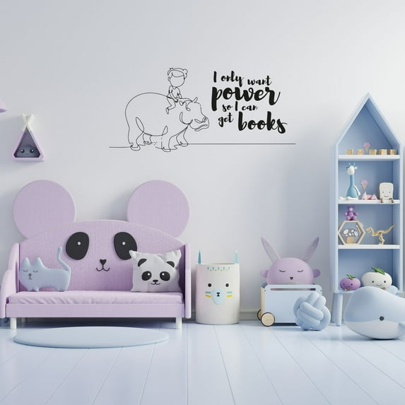 Get Books Hippo Hippopotamus Motivation Quote Animal Animals Life Wall Sticker Art Decal for Girls Boys Room Bedroom Nursery House Fun Home Decors Stickers Wall Arts Vinyl Decoration Size (20x30 inch)