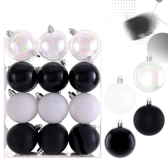 Get Christmas Ready Matoen 60mm/2.36" Delicate Contrast Color Theme Painting & Glittering Christmas Tree Pendants Decorative Hanging Christmas Baubles Balls Ornaments Set - 24 Pieces (Black)