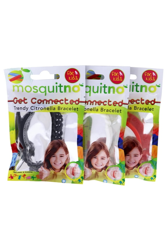 Get Connected Citronella Bracelet Set by Mosquitno for Kids - 3 Pc Bracelet Red, White, Black