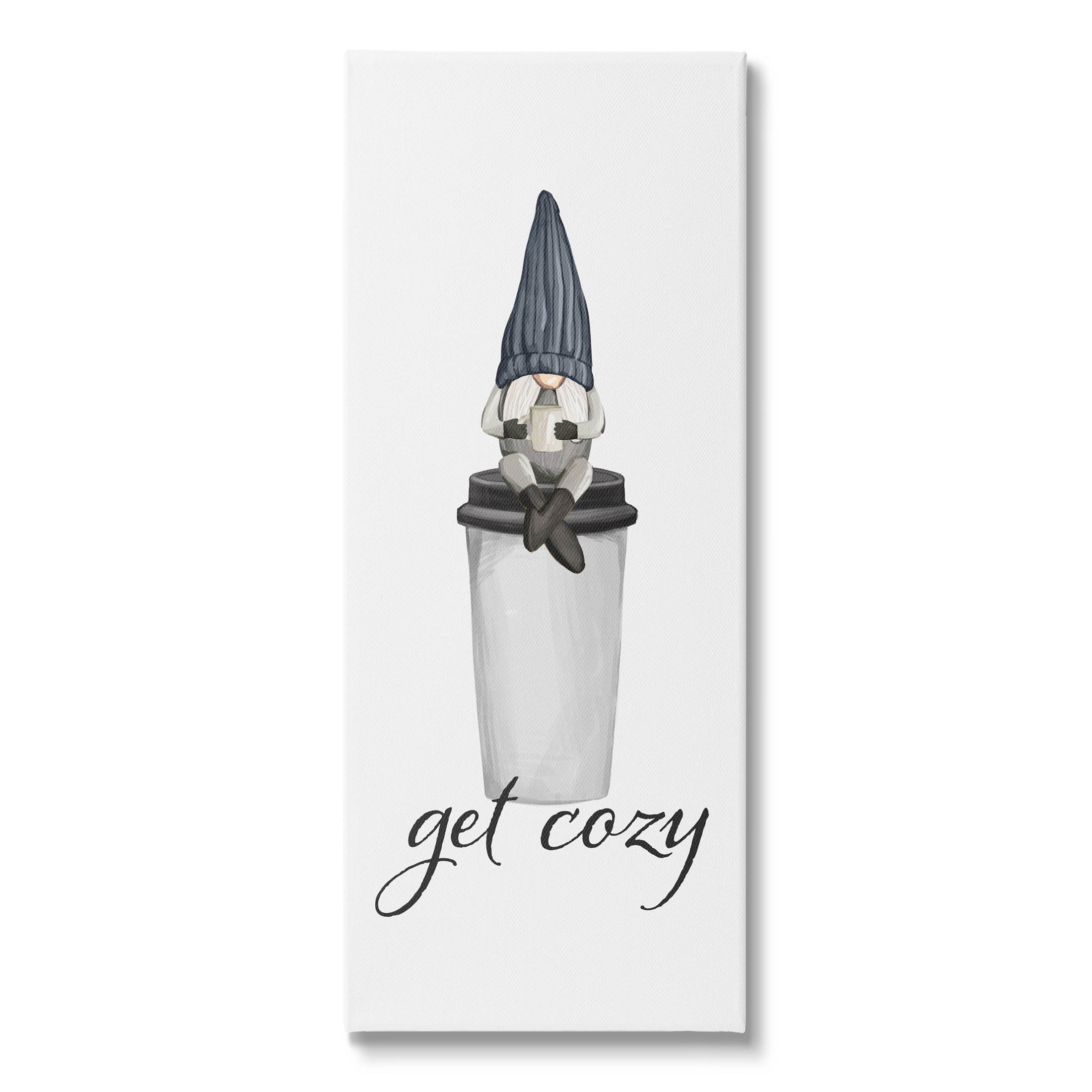 Get Cozy Sipping Coffee Gnome Fairy Tales & Fantasy Graphic Art Gallery Wrapped Canvas Print Wall Art