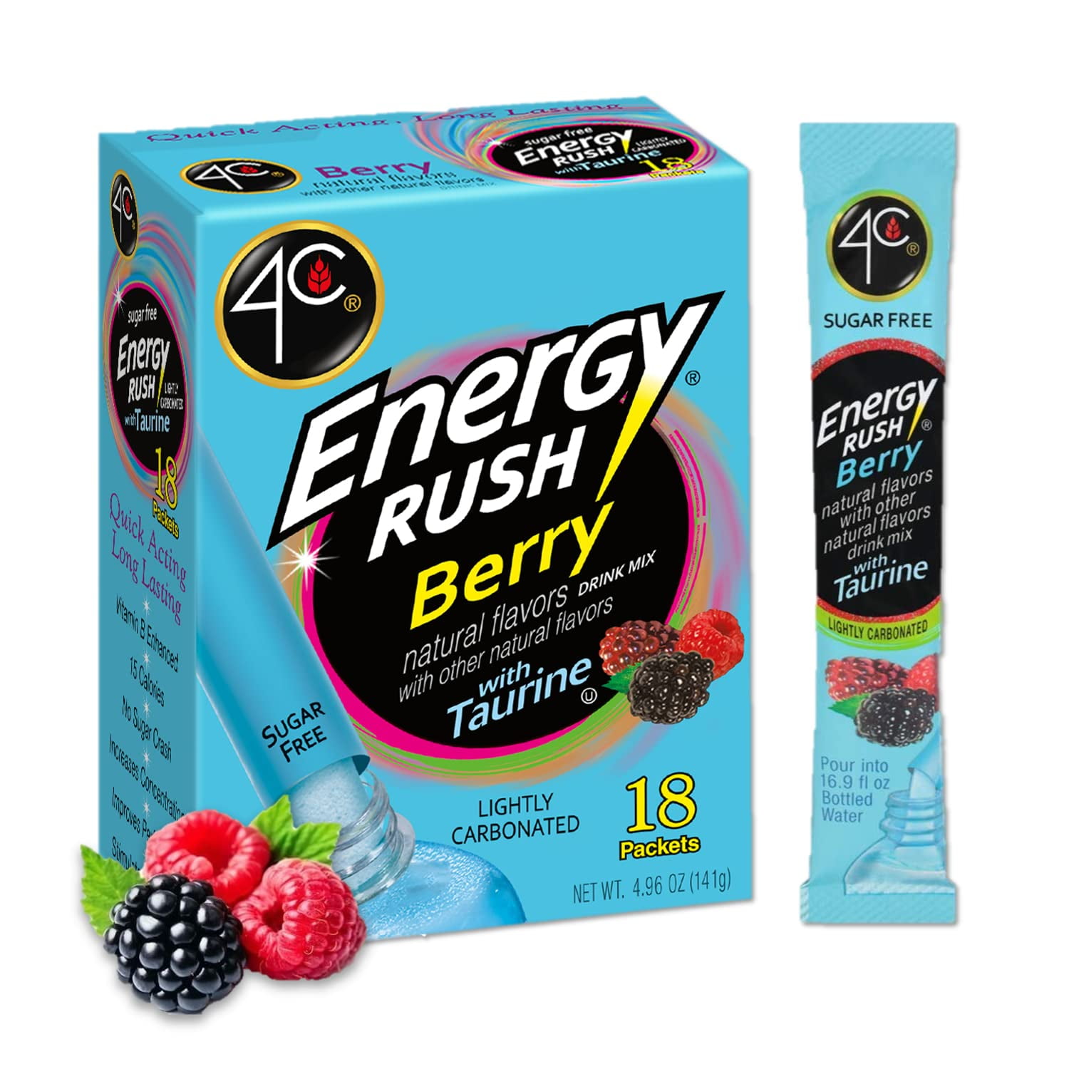 Get Energized with 4C Energy Rush Stix Berry Flavor! 18 Count Packets