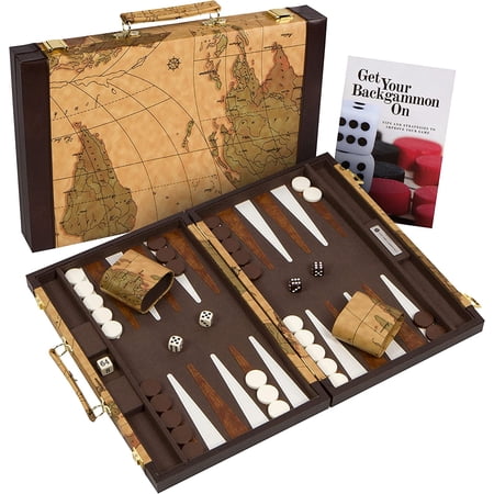 Get The Games Out Backgammon Set - Portable 11" Travel Size Classic Board Game Case - Map, Small
