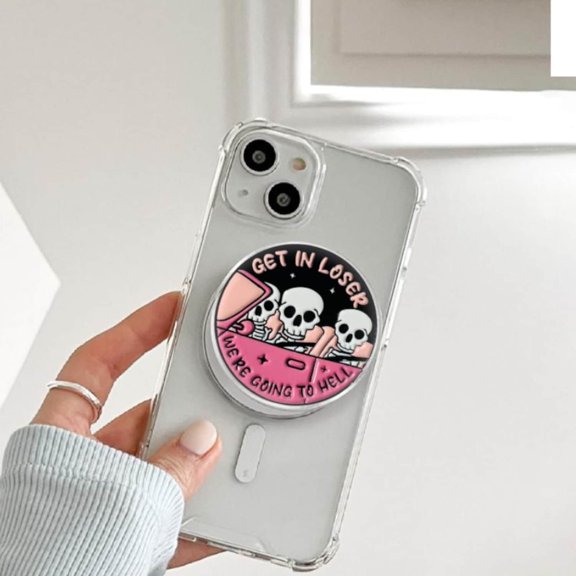 Get In Loser Phone Grip, Funny Skeleton Car Phone Holder, Pink Pastel Goth Accessory, Dark Humor Phone Stand, Spooky ie Gift for Her