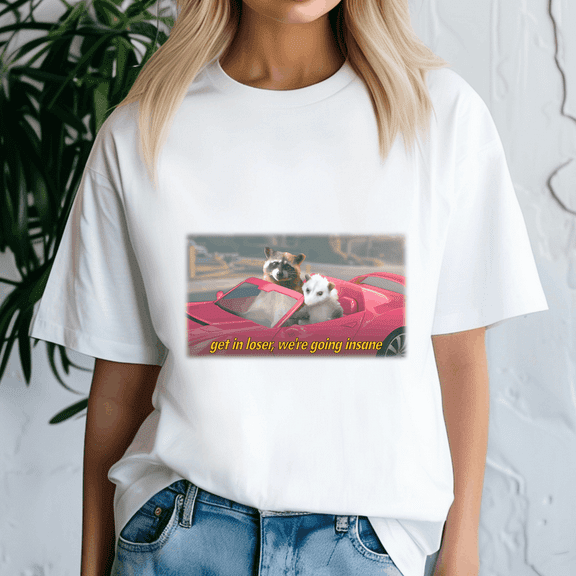 Get In Loser We Are Going Insane Raccoon Possum Word Shirt, Meme Tee, Trending Tshirt, Funny Friend Gift, Quote Cute