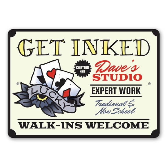Get Inked Tattoo Aluminum Metal Decor Sign - 10x14 inches