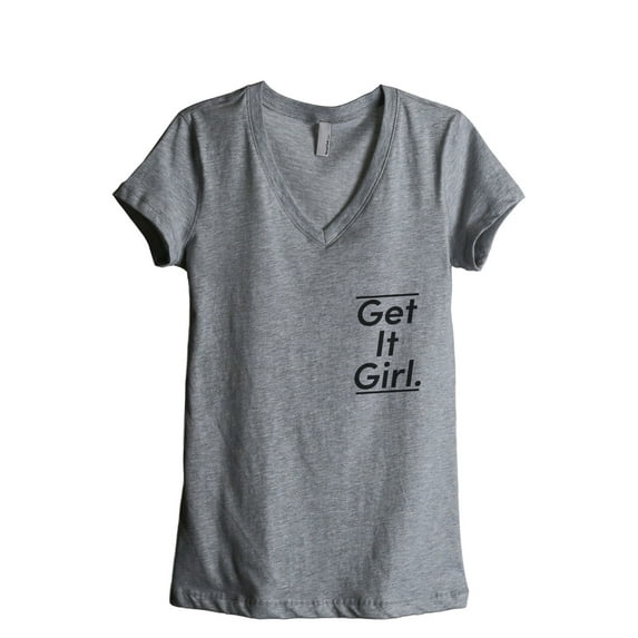 Get It Girl Women's Fashion Relaxed V-Neck T-Shirt Tee Heather Grey Small