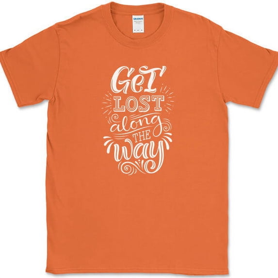 Get Lost Along The Way T-Shirt Adventure Camping Hiking RV Travel Tee - Orange, L