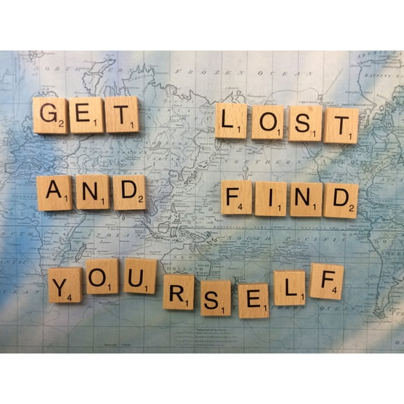 Get Lost Find Yourself Travel Scrabble Large Wall Art Print