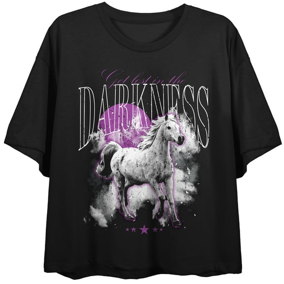 Get Lost In The Darkness Crew Neck Short Sleeve Women's Black Crop Top-Medium