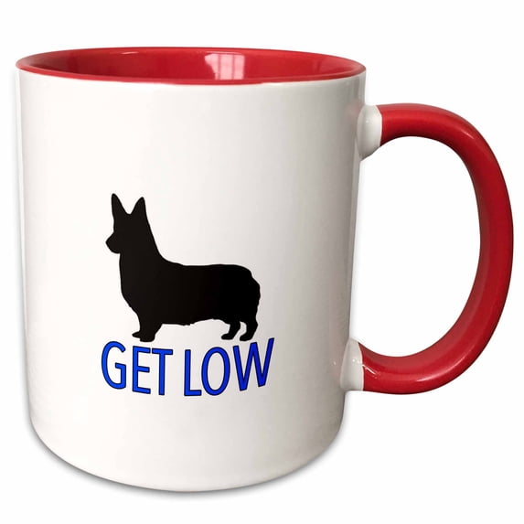 3drose, Get Low Corgi Blue, 15oz Two-tone Red Mug