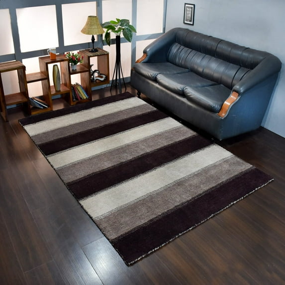 Rugsotic Carpets Handmade Rugs Hand Knotted Loom Rectangle 6'x9' Brown Beige Silk Mix for Indoor Use