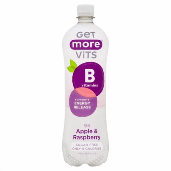Get More B-Vitamins Still Water Apple & Raspberry 1L, British Import (Pack of 3)