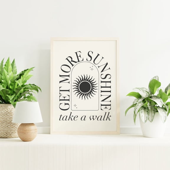 Get More Sunshine Positive Quote Wall Art Neutral Boho Dorm, Stretched Canvas 16x20in