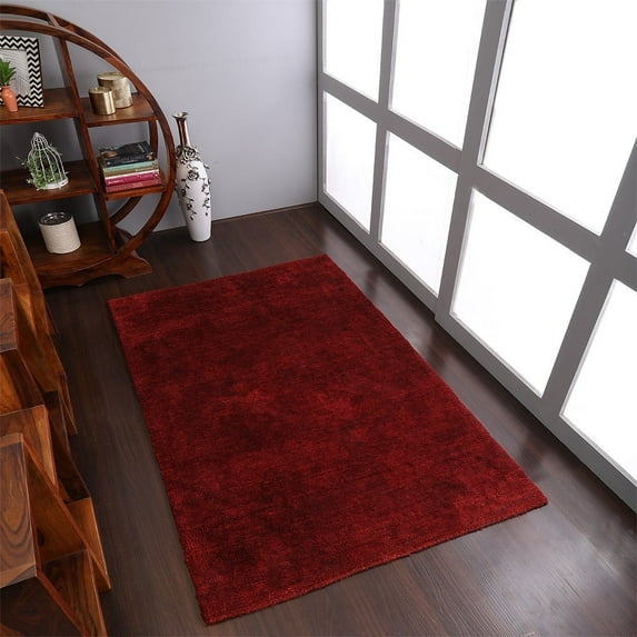 Rugsotic Carpets Handmade Rugs Hand Knotted Loom Rectangle 8'x10' Red Silk for Indoor Use
