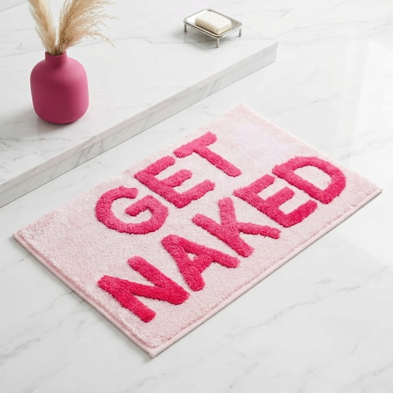 Get Naked Bath Mat - 17" x 24" Absorbent Soft Hot Pink Bath Rug, Machine Washable Non Slip Shower Rug for Bathroom pink
