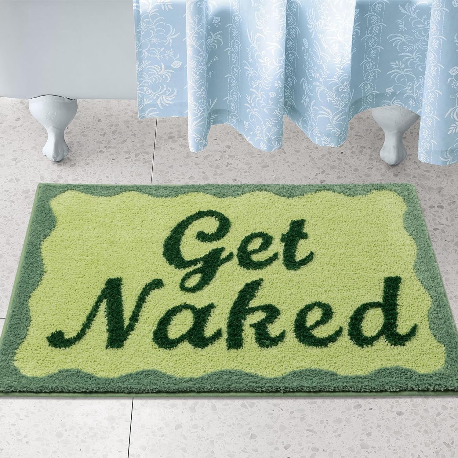 Get Naked Bath Mat 24x17,Non Slip Bathroom Rugs,Cute Soft Bath-Mat for Bathroom,Machine Washable Bath Rugs,Water Absorbent Bathroom Mats with Fluffy Microfiber,Green