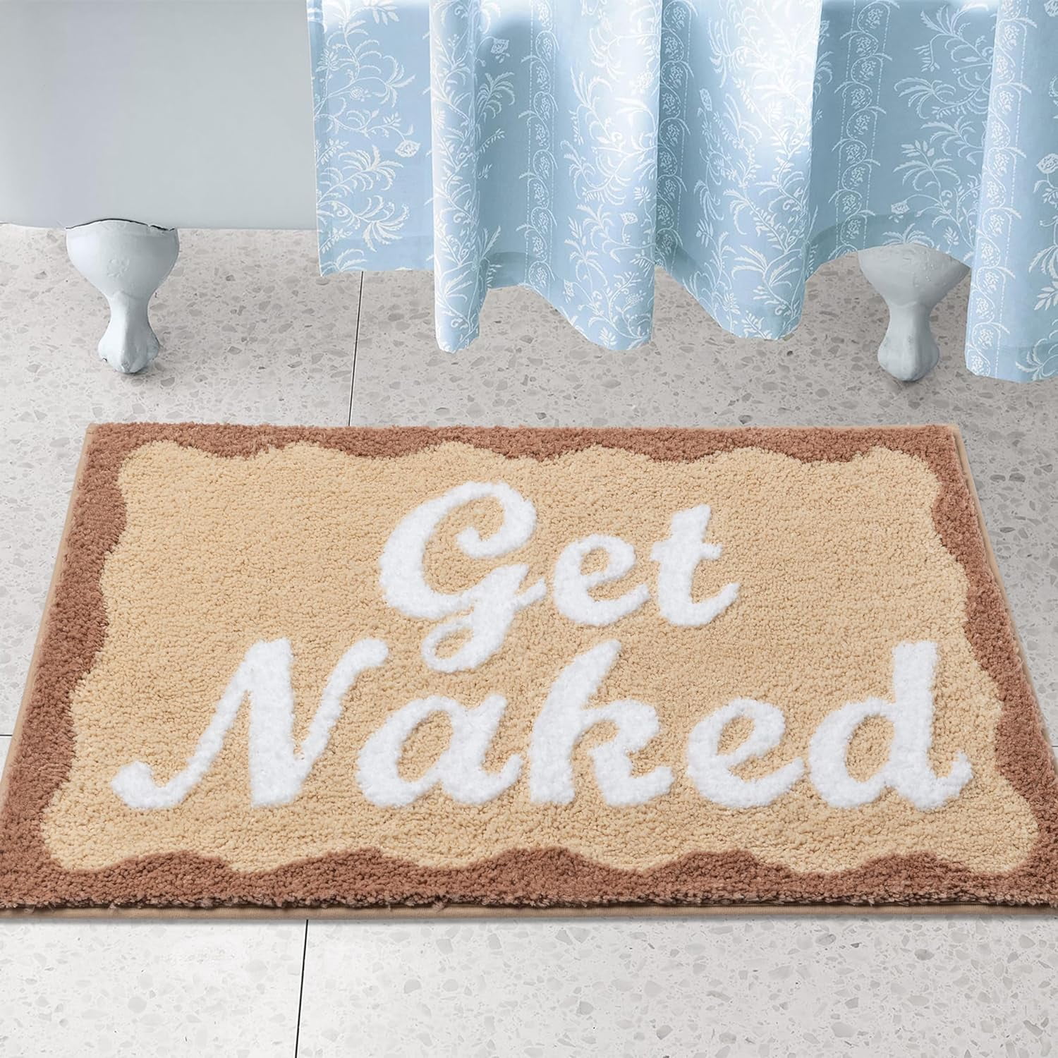 Get Naked Bath Mat 24x17,Non Slip Bathroom Rugs,Cute Soft Bath-Mat for Bathroom,Machine Washable Bath Rugs,Water Absorbent Bathroom Mats with Fluffy Microfiber,Brown