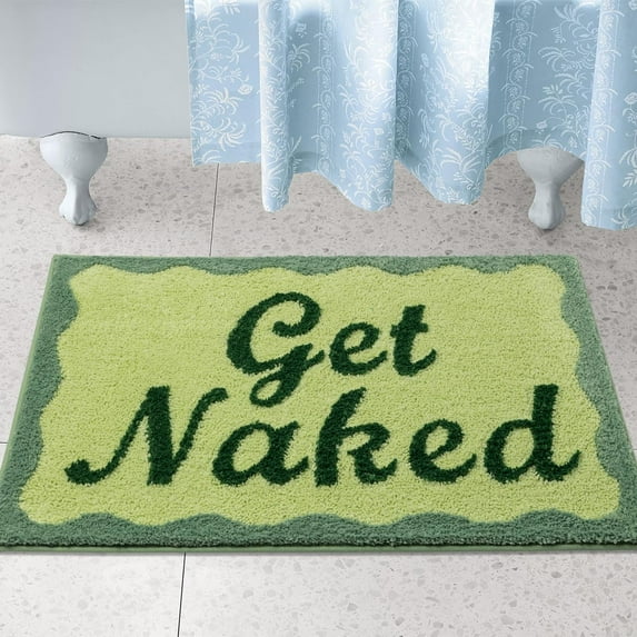 Get Naked Bath Mat 32x20,Non Slip Bathroom Rugs,Cute Soft Bath-Mat for Bathroom,Machine Washable Bath Rugs,Water Absorbent Bathroom Mats with Fluffy Microfiber,Green